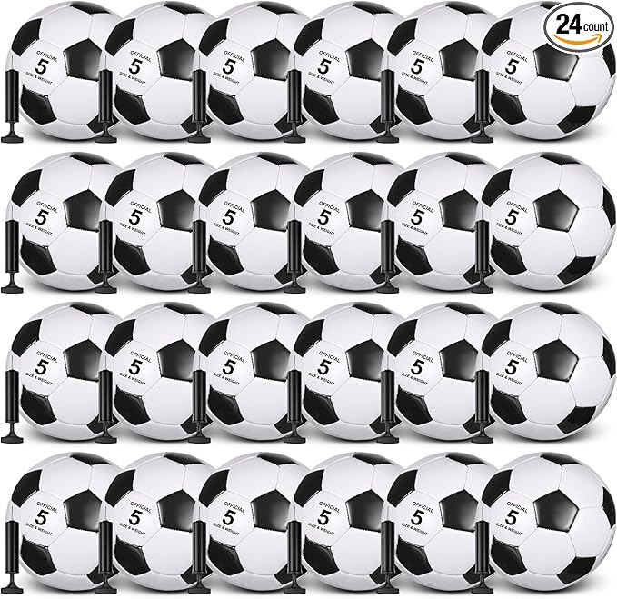 Sotiff 24 Pcs Size 5/4 Soccer Ball Bulk with 24 Pump Deflated Soccer Balls for Kids Teen Football Bulk for Game Training School Team Sports Adults Player Practice Outdoor-StrideForce Fitness
