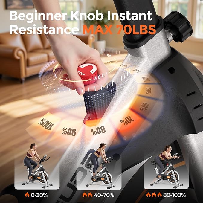 YOSUDA Exercise Bike, Brake Pad Stationary Bike for Home with Exclusive App, Magnetic Indoor Cycling Bike with 300 lb Weight Capacity, Low Noise, Tablet Holder and Fitness Courses for Weight Loss-StrideForce Fitness