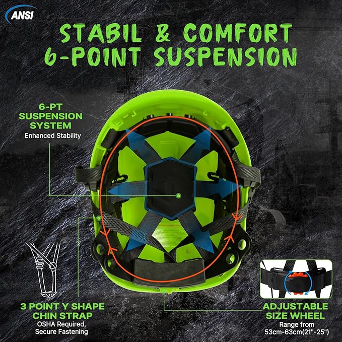 AOLAMEGS Construction Safety Hard Hat - ANSI Z89.1 Type Ι OSHA Approved Safety Helmets with Chin Straps Lightweight Reflective Vented ABS Hard Hats For Men Women Industrial Workwear 6-point Suspension-StrideForce Fitness