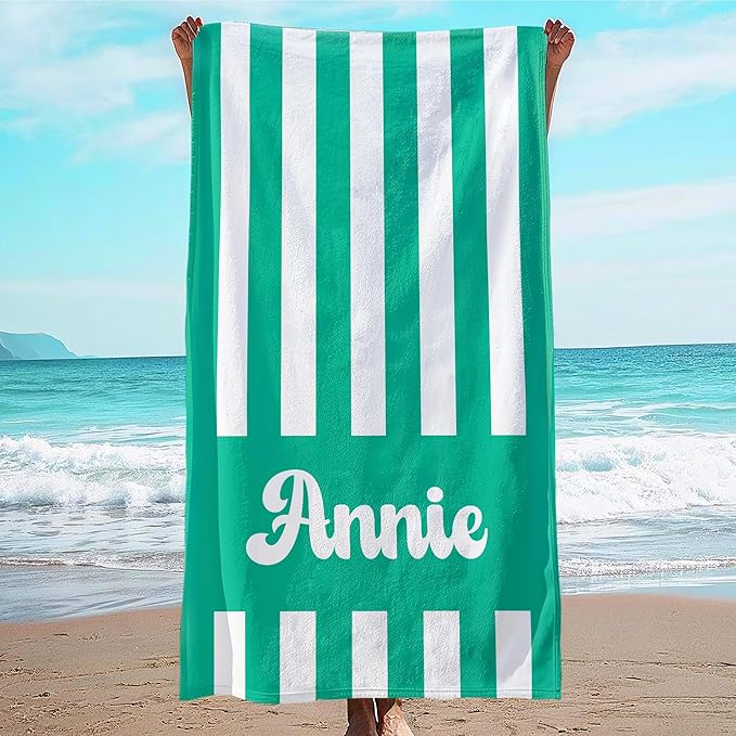 JML Personalized Beach Towel with Name, Custom Cabana Stripe Beach Towel, Customized Microfiber Pool Towel, Quick Dry & Absorbent Swim Towel for Adult,Mother's Day, Birthday, Summer Holiday,Vacation-StrideForce Fitness