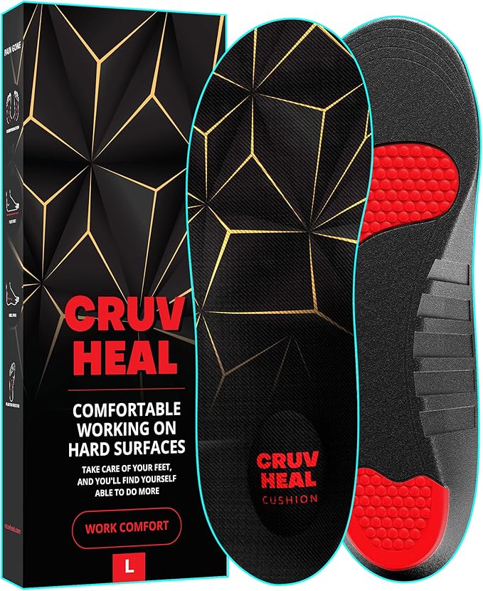 Work Pro Comfort Insoles - Shock Absorption - Low Arch - Cushioning Anti Fatigue Shoe Insert Men Women - Non-Slip - Soft Comfortable Work Boot Insoles - Foot Pain Relief (L, Black)-StrideForce Fitness