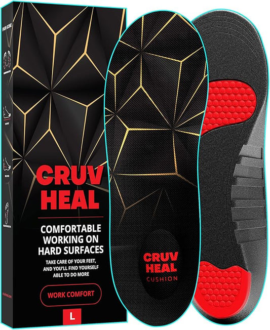 Work Pro Comfort Insoles - Shock Absorption - Low Arch - Cushioning Anti Fatigue Shoe Insert Men Women - Non-Slip - Soft Comfortable Work Boot Insoles - Foot Pain Relief (L, Black)-StrideForce Fitness