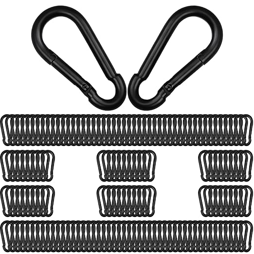 200Pcs 2.36" Heavy Duty Snap Hook Carabiners - M6 Galvanized Steel Quick Links for Keys, Hammocks, Swings, Outdoor Gear - Camping, Hiking, Fishing (Black)-StrideForce Fitness