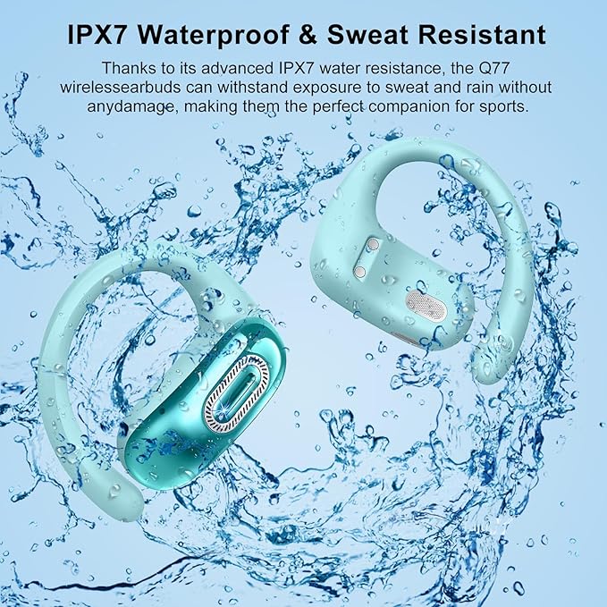 Open Ear Headphones, Bluetooth 5.4 Earbuds, 50H, Air Conduction Ear buds, HD Stereo Bass Over Ear Earphones with Earhooks, Ultra-Comfort Secure Fit, IPX7 Waterproof Headset for Working Sports, Blue-StrideForce Fitness