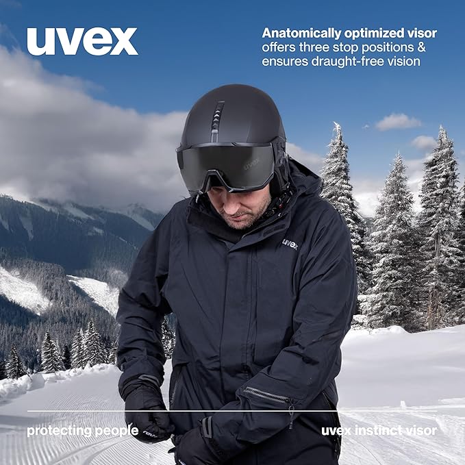 uvex Instinct Visor - Adjustable ski & Snowboard Helmet with Integrated Visor for Women & Men - Black Matte - Small-StrideForce Fitness