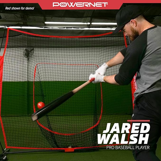 PowerNet Baseball Softball Practice Net 7x7 with Baseball Accessories for Practice Pitching, Batting & Fielding, Ball Caddy, Weighted Baseballs, Tee-StrideForce Fitness