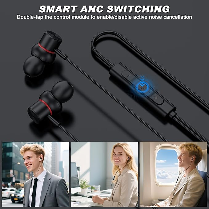 USB C Wired Headphones,【Active Noise Cancelling & One-Click ANC Toggle Button】 Ear Buds for iPhone 16 15 Pro Max USBC Earphones,Hi-Res Sound Type C Earbuds Compatible with iPhone/Android/Galaxy/iPad-StrideForce Fitness