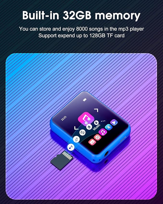 MP3 Player with Bluetooth 5.0 Portable HiFi Lossless Sound MP3 Music Player and FM Radio Recorder E-Book 2.4 inch Screen Maximum Support 128GB（Blue）-StrideForce Fitness