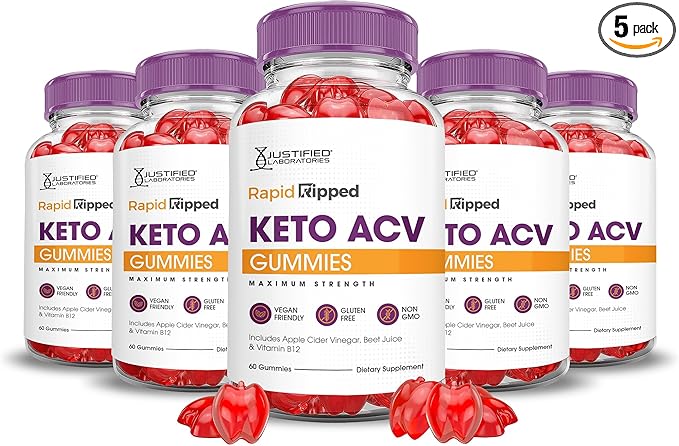 Justified Laboratories Rapid Ripped Keto ACV Gummies Advanced Formula 1000MG Rapidripped Keto Gummies Apple Cider Vinegar Formulated with Pomegranate Beet Juice Powder B12 Vegan Non GMO 300 Gummys-StrideForce Fitness