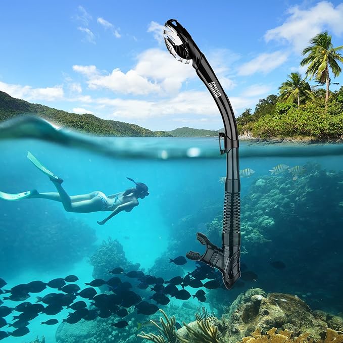 Aegend Dry Snorkel, Dive Mask Easy-Breath Free Diving Snorkel for Snorkeling Scuba Diving Freediving Swimming, with Top Dry Valve and Food-Grade Silicone Mouthpiece-StrideForce Fitness