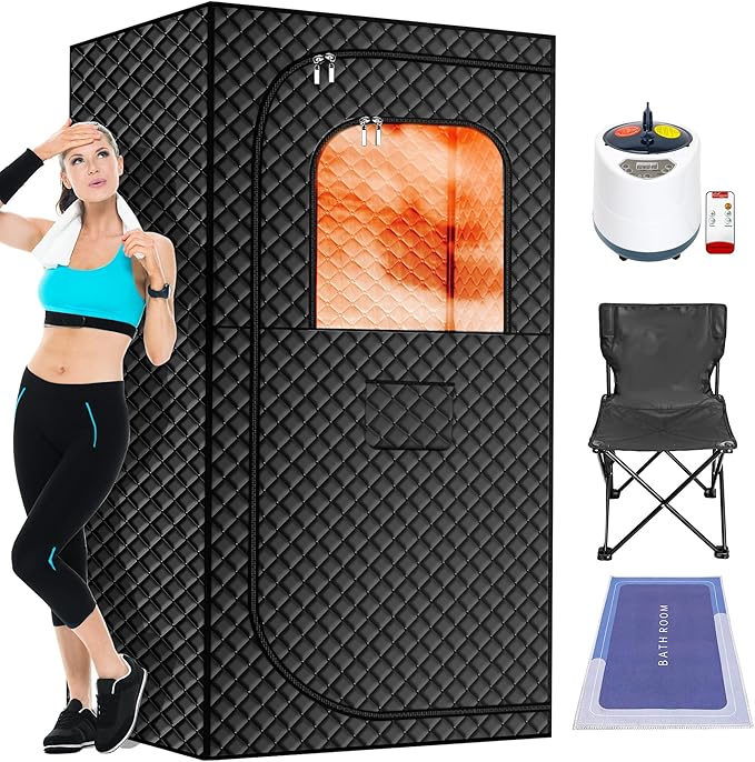 MIXC Portable Steam Sauna Box, Portable Sauna for Home, Person Sauna Tent Sauna Box at Home Spa with 2.6L & 1500W±10%, Remote Control, Folding Chair, Home Sauna for Gym,Pilates,Garage,Hot Tub-StrideForce Fitness