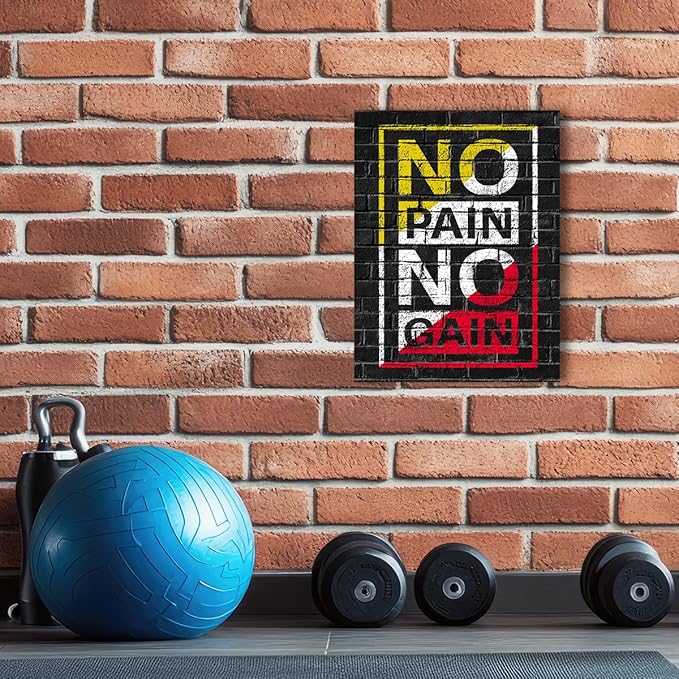 Gym Quotes Wall Art,Inspirational Workout Wall Decor,No Pain No Gain Canvas Wall Art for Home Gym Exercise Fitness Room-StrideForce Fitness