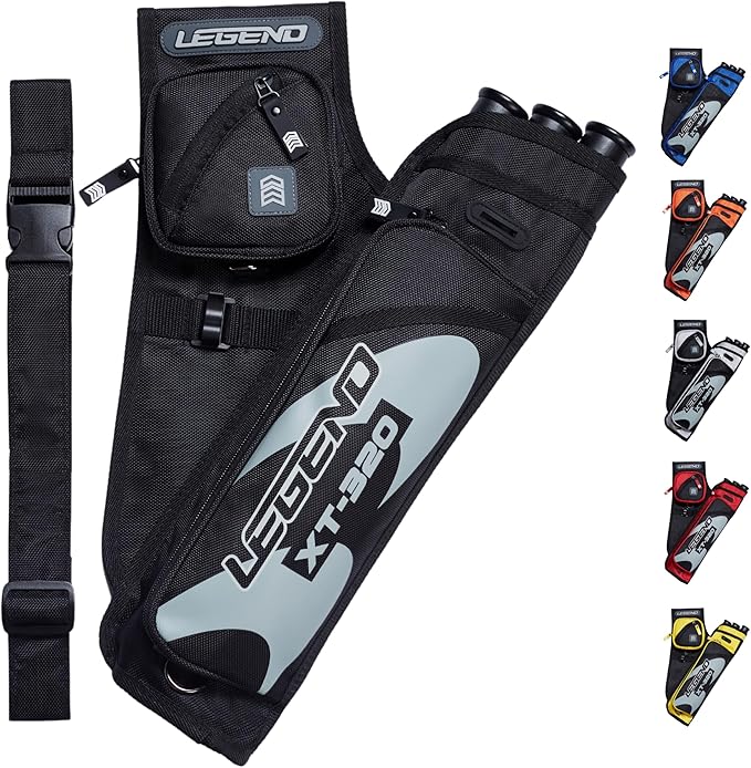 LEGEND XT320 Archery Quivers - Nylon Hip Quivers with 3 Arrow Tube Cases for Target Shooting - Adjustable Waist Belt, T-Slot, Storage Compartments for Accessories, Gear, Tools, Release Tab, Score Card-StrideForce Fitness