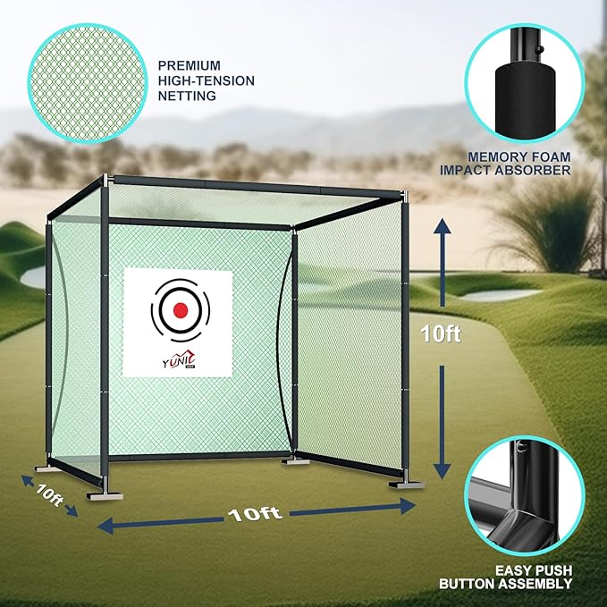 YUNIC Golf Driving Cage with Metal Frame - Choose Standard Hitting Target or Simulator Impact Screen-StrideForce Fitness