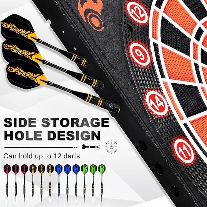 Electronic Dartboard, Electric Dart Boards for Adults,Electronic Scoreboard, Light-Up Led Display, 12 Darts Soft Tip Professional Dart Board and Extra Tips, Up to 8 Players-StrideForce Fitness