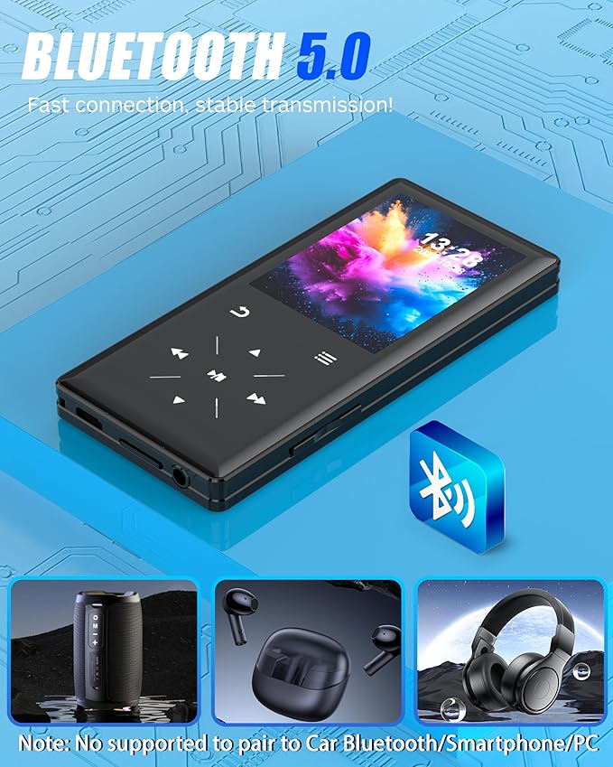 64GB Bluetooth MP3 Player - 2.4" Screen Portable HiFi Mp3 Player with Built-in Speaker, MP3 Music Player with Voice Recorder, FM Radio, Touch Buttons,Support up to 256GB SD Card-StrideForce Fitness