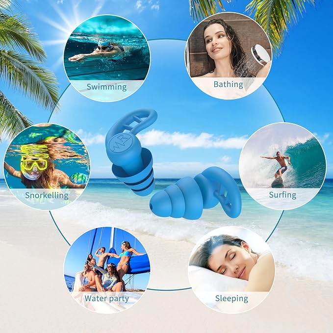 Swimming Ear Plugs for Adults, 4 Pairs Reusable Silicone Waterproof Colorful Swim Earplugs for Swimming Showering Snorkeling Surfing and Water Sports, Water Ear Plugs for Men and Women-StrideForce Fitness