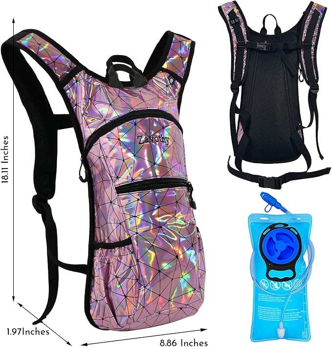 Reflective Hydration Backpack, Hydration Pack - Water Backpack with 2L/3L Hydration Bladder, Essential for Festivals - Rave Hydration Pack for Hiking, Running, Cycling, and Festivals-StrideForce Fitness