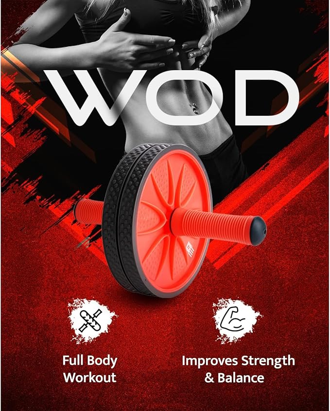WOD Nation Ab Roller - Black & Red, Modern Core Fitness Equipment for Home Gym & Travel - Ab Wheel for Workout & Core Stability-StrideForce Fitness