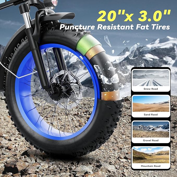 Foldable Electric Bike for Adults, 30+MPH, 48V 20Ah Removable Lithium Battery up to 80Miles, 20" Fat Tire 1000W Peak Motor Dirt Ebike Adult Electric Bicycle for Commute Beach Mountain E Bike-StrideForce Fitness
