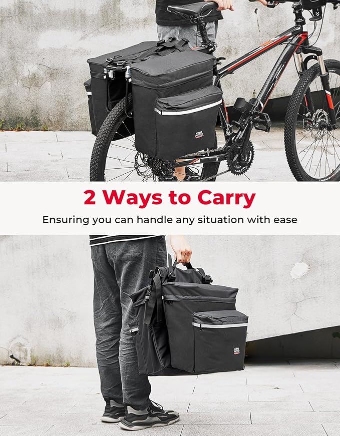 KEMIMOTO Bike Bag Panniers with Rain Cover, 34L Waterproof Bicycle Saddle Bag for Rear Rack Mountain Biking Bags Storage, Ebike Accessories for Commuter Grocery Shopping Travel Carrier, Black-StrideForce Fitness