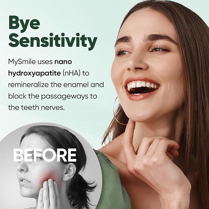 MySmile Nano Hydroxyapatite Toothpaste - Fluoride Free for Sensitive Teeth | Natural Mint 4.2oz
