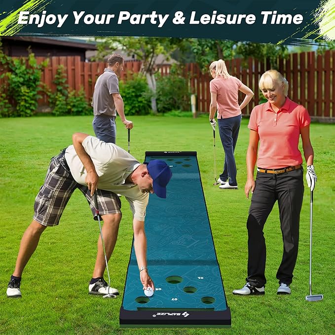 SAPLIZE Golf Putting Mat/Putting Green Mat - Adjustable Slope, Trajectory Tracking & Pong Game Modes | Indoor & Outdoor Use-StrideForce Fitness