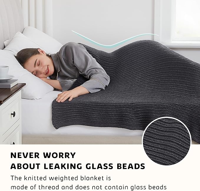 L'AGRATY Knitted Weighted Blanket - 50"x60" 7lbs Cooling Chunky Knit Heavy Blanket for Adults Braided Crochet Throw Thick Cable Yarn Knit Decorative No Beads Evenly Weighted Machine Washable-StrideForce Fitness
