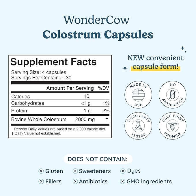 Colostrum Capsules Supplement for Gut Health, Immune Support, Muscle Recovery & Wellness | Natural IgG Pure Whole Bovine Colostrum Superfood, Unflavored, 30 Servings-StrideForce Fitness