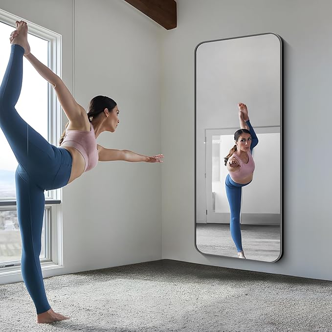 FORBATH Large Bathroom Mirror 72x30 Inches, Black Oversized Wall Mirror for 2 Sinks Aluminum Frame Wall Mounted Rounded Corner Morndern Mirror for Bathroom Bedroom Entryway Living Room-StrideForce Fitness