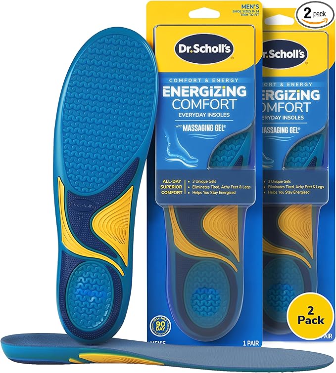 Dr. Scholl’s Energizing Comfort Men’s Everyday Insoles with Massaging Gel - Clinically Proven, All-Day Energy and Comfort Inserts, Patented Triple Gel Design, Shock Absorbing, Arch Support: 2 Pairs-StrideForce Fitness