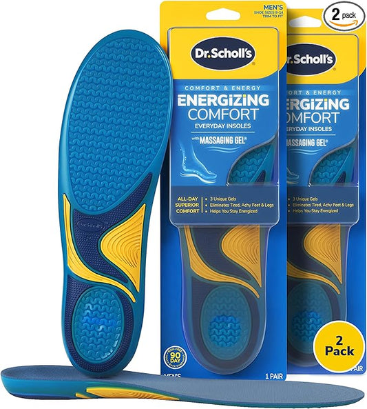 Dr. Scholl’s Energizing Comfort Men’s Everyday Insoles with Massaging Gel - Clinically Proven, All-Day Energy and Comfort Inserts, Patented Triple Gel Design, Shock Absorbing, Arch Support: 2 Pairs-StrideForce Fitness