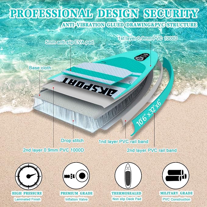 AKSPORT Inflatable Stand Up Paddle Board, SUP Board with All Accessories, Wide Stable Design, Non-Slip Deck, Inflatable Paddle Boards for Youth & Adult-StrideForce Fitness