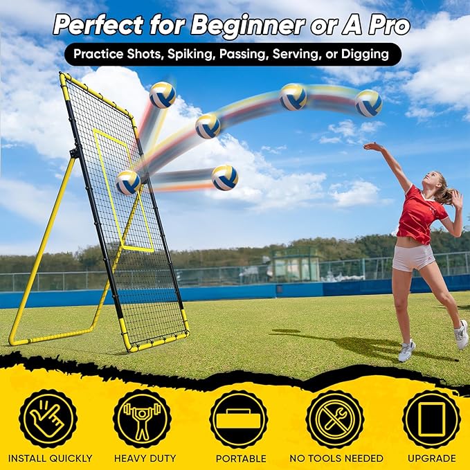 Adjustable Volleyball Rebounder Net Equipment 7x4 FT with Volleyball Practice for Adult Backyard Indoor Outdoor Training-StrideForce Fitness