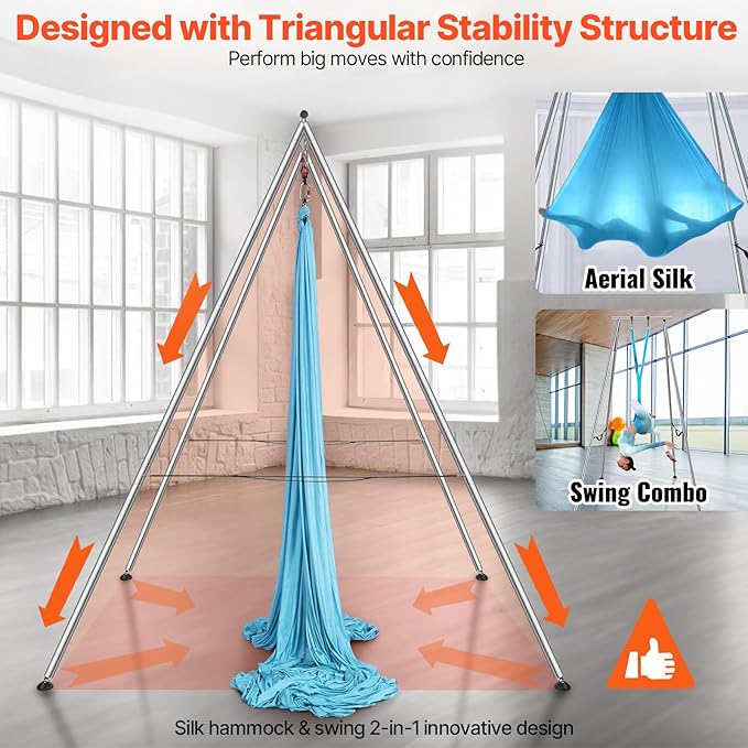 VEVOR Aerial Yoga Frame, 9.67 ft Height Swing Stand, Max 551.15 lbs Load Chrome-Plated Steel Pipe Inversion Yoga Rig for Indoor Outdoor Use-StrideForce Fitness