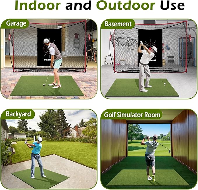 Golf Mat 31mm, 5x4ft/5x5ft Golf Hitting Mats for Practice Outdoor Indoor, High-Elasticity Artificial Turf Mat for Garage Simulator Chipping Driving Training-StrideForce Fitness