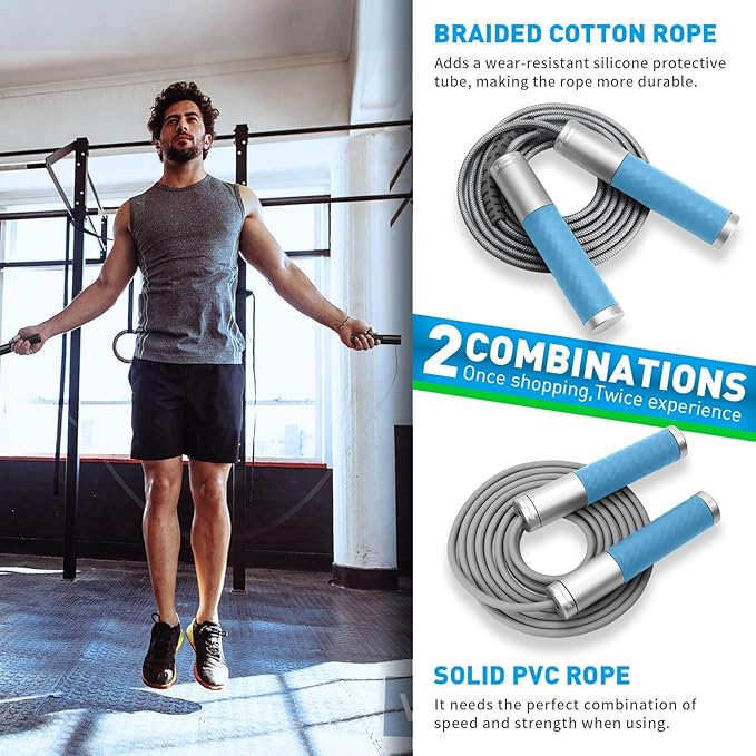 Weighted Jump Rope for Men, Women (1.5LB) - Alloy Steel Handles, Speed Skipping Rope, Gym,Indoor/Outdoor - Fitness, Workout, Boxing - Solid PVC & Cotton Rope-StrideForce Fitness