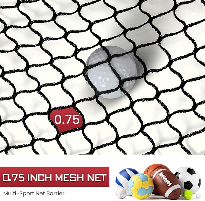Golf Netting, 10ft, 15ft, 20ft Sports Netting - Heavy Duty High Impact Multi-Sport Practice Net for Golf, Baseball, Soccer, Hockey, Lacrosse, Backyard Driving & Training Barrier-StrideForce Fitness