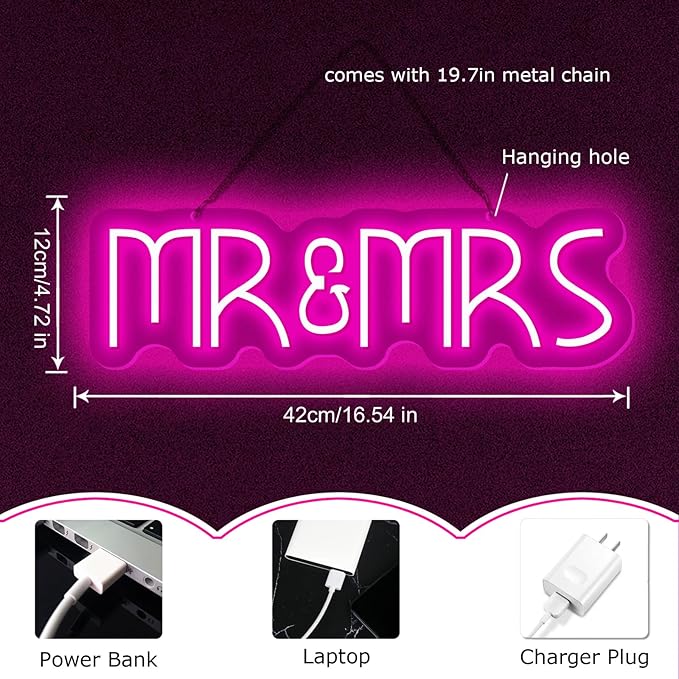 Mr&Mrs Neon Sign 1-10 Levels Dimmable USB Neon Lights for Wall Bedroom Dorm Wedding Party bar Decoration Bedroom Neon Signs for Wall Decoration Valentine's Day Gift 5V (Pink)-StrideForce Fitness