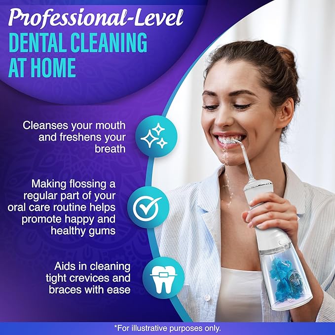 GuruNanda Advanced Dental Water Flosser 3.0 with UV Mode Water Flosser & 24 Aquapods with Mouthwash for Fresh Breath & Plaque Removal, Compact & TSA-Approved