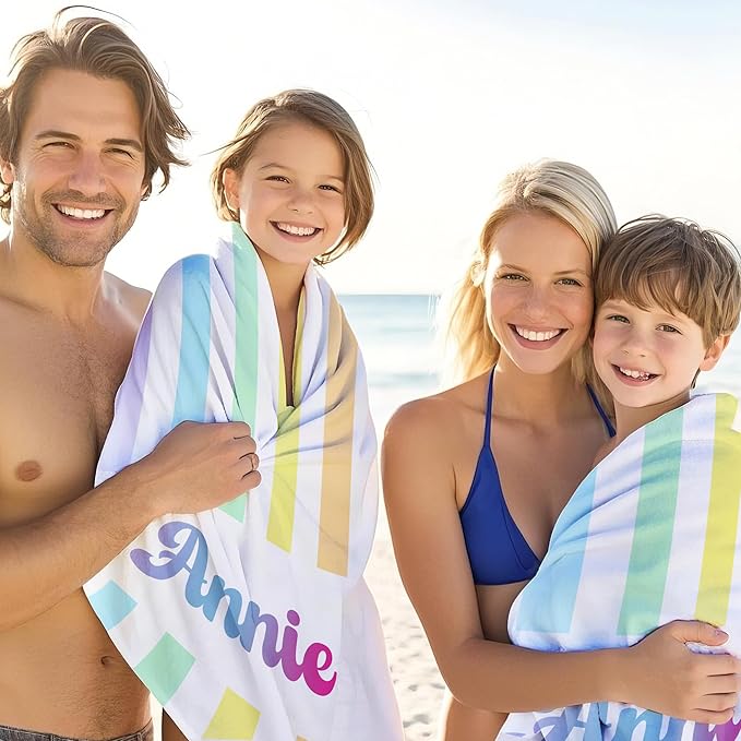 JML Personalized Beach Towel with Name, Custom Rainbow Cabana Stripe Beach Towel, Customized Microfiber Pool Towel, Quick Dry & Absorbent Swim Towel for Adult,Anniversary, Birthday, Summer Holiday-StrideForce Fitness