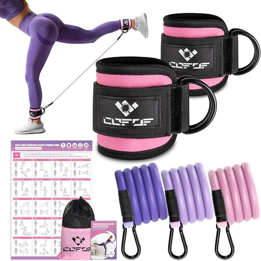 Ankle Resistance Bands With Cuffs for Working Out, Kickbacks, Hip, Leg and Glute Exercise - Training Poster Included - for Women