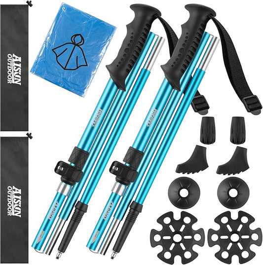 AISUNOURDOOR Lightweight Adjustable Trekking Poles, Aluminum Collapsible Travel Hiking or Walking Sticks for Women Children, with One Disposable Raincoat-StrideForce Fitness