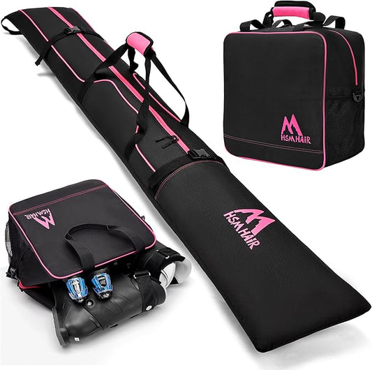 Ski Bag and Boot Bag Combo,Padded Ski Bag Set for Air Travel,Snow Ski Bags for Adults,Water- resistant Ski Boot Bag Fits for Skis Up to 200 CM and Boots Up To Size US13-StrideForce Fitness
