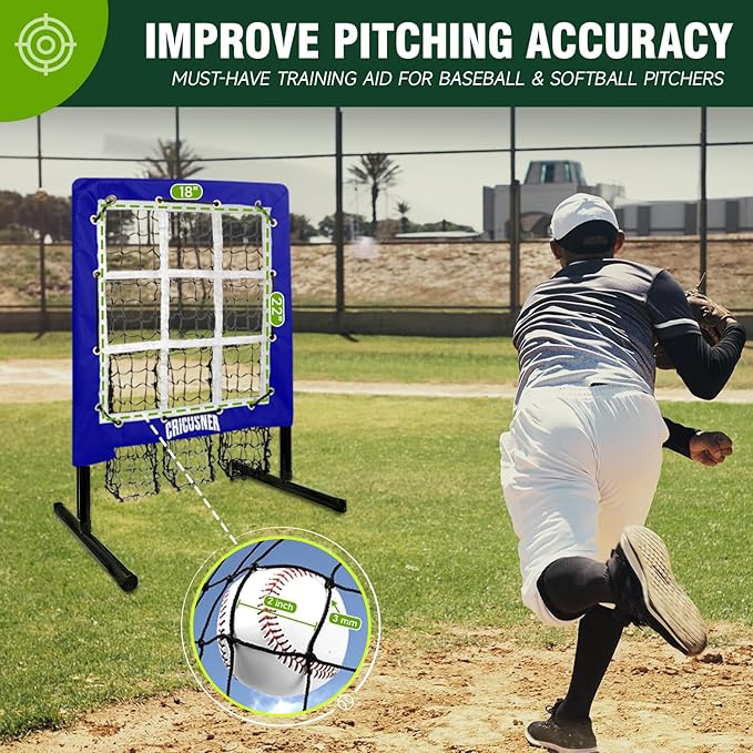 9 Hole Pitching Net, Heavy-Duty Baseball Net with Strike Zone for Pitching and Hitting, Height Adjustable Training Equipment with 9 Pocket Pitching Target for Baseball & Softball Practice-StrideForce Fitness