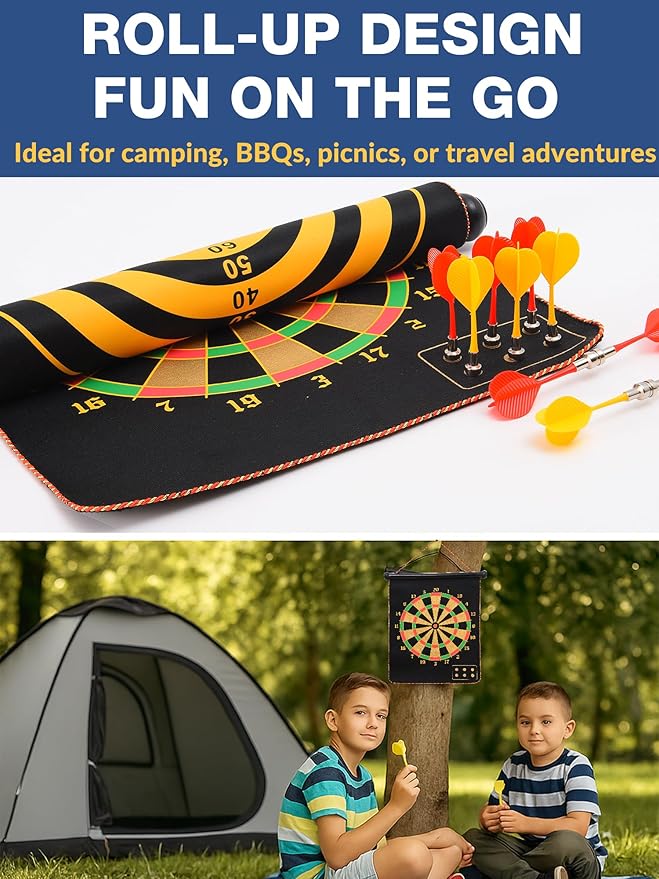 BATURU Magnetic Dart Board for Kids, Teens, and Adults — Double-Sided Dart Board Game with Strong Magnetic Darts, Roll-Up Portable Design, Gifts for Teen Boys, Family Parties, Camping, and Birthdays-StrideForce Fitness