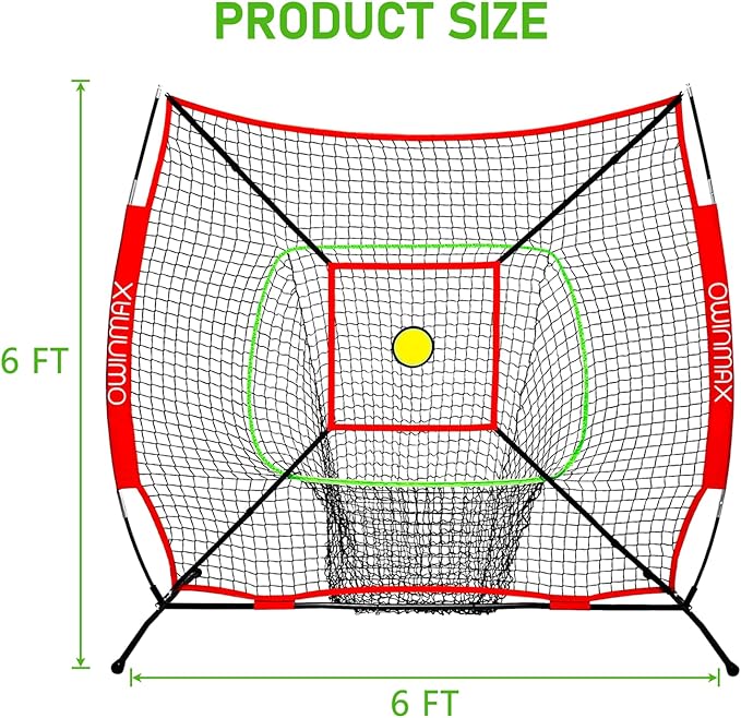 6x6FT Baseball Net, Baseball & Softball Training net with Batting Tee, Strike Zone & Circular Target and Weighted Ball, Portable Design with Compact Storage,Great for Kids-StrideForce Fitness