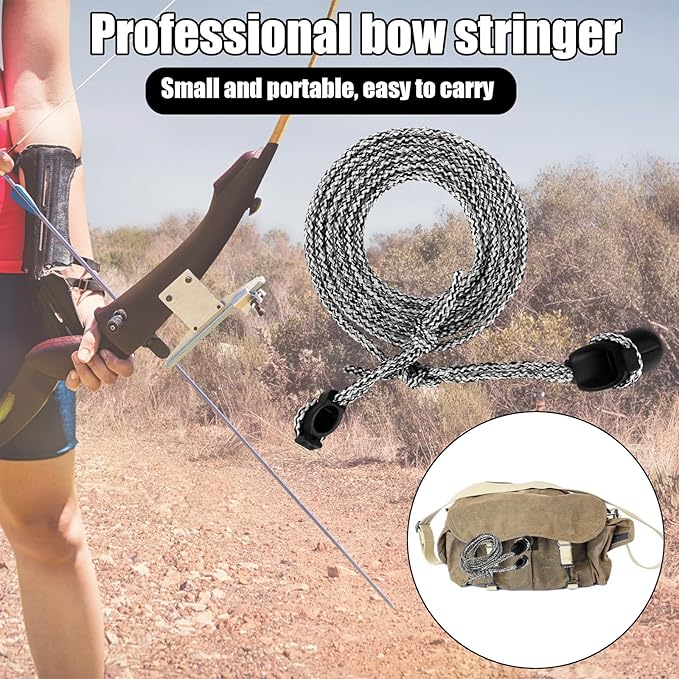 Archery Recurve Bow Stringer Tool, Heavy-Duty Nylon Safety Stringing Accessories for Recurve, Traditional, and Long Bows-StrideForce Fitness
