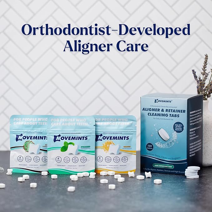 Movemints Clear Aligner Mints - Patented, Edible Alternative to Chewies - Freshen Breath and Improve Dry Mouth with Xylitol - Variety (7 Pack)