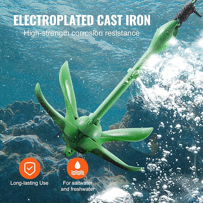 VEVOR Kayak Anchor Kit, 3.5 lb Paddle Board Anchor Kit with 26.2 ft/8 m Rope and Buoy, Folding Small Boat Anchor with Storage Bag and Snap Hook, Kayak Accessories for Kayaks, Small Boats, Canoes-StrideForce Fitness